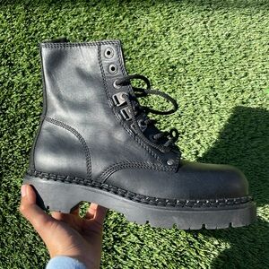 Black Leather Combat Boots